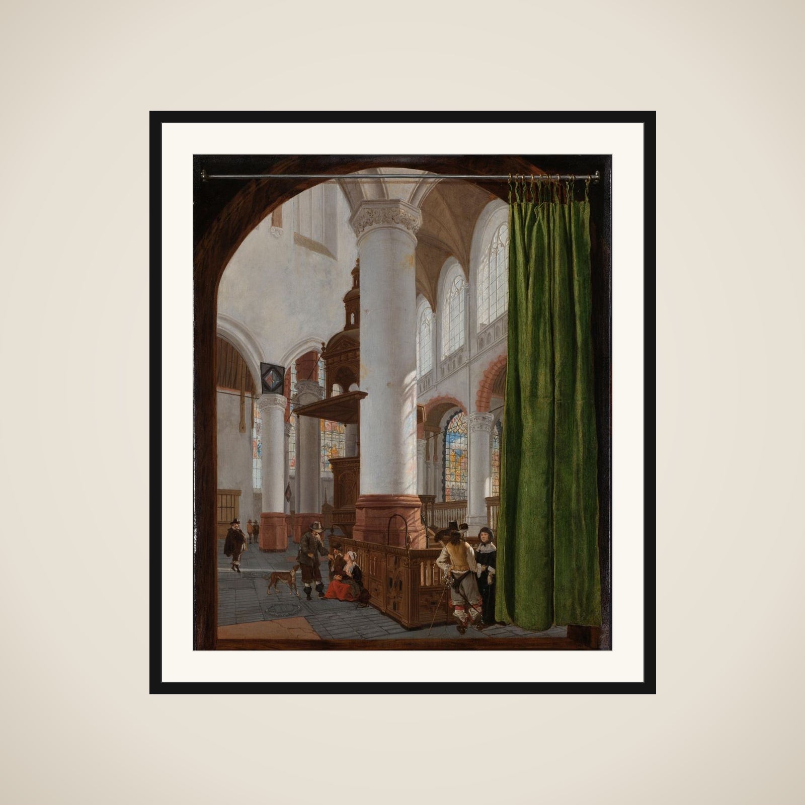 Interior of the Oude Kerk in Delft, with a Trompe l’Oeil Curtain framed