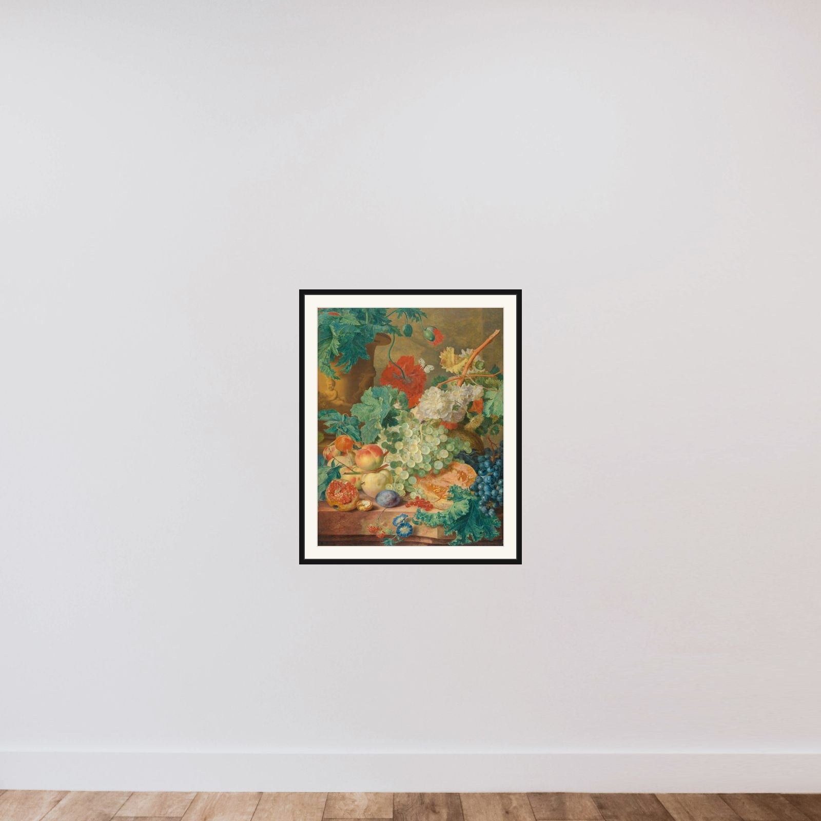 Still Life with Flowers and Fruit framed — shown to scale