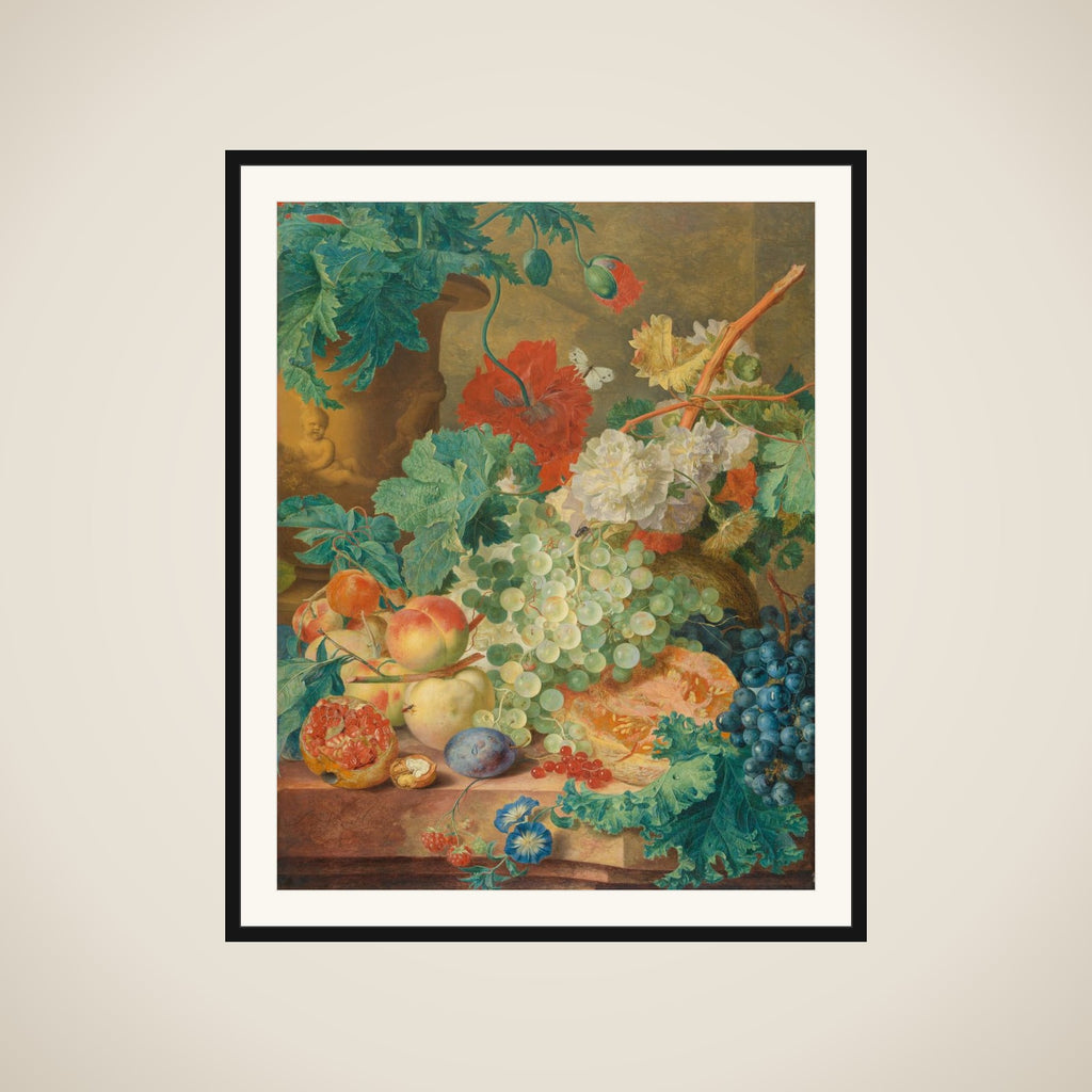 Still Life with Flowers and Fruit framed