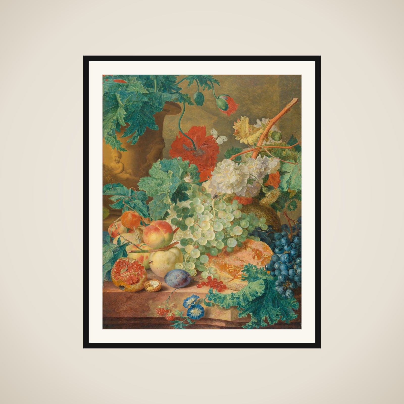 Still Life with Flowers and Fruit framed