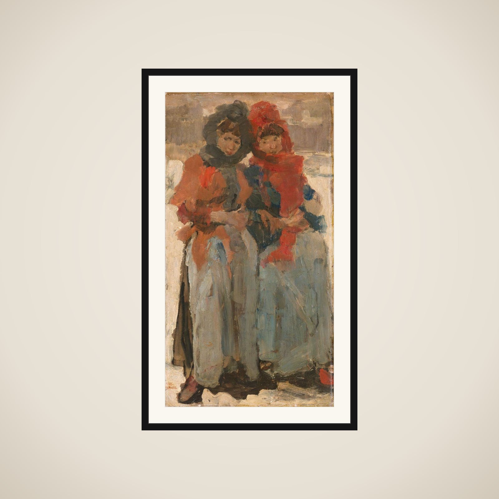 Two Young Women in the Snow framed