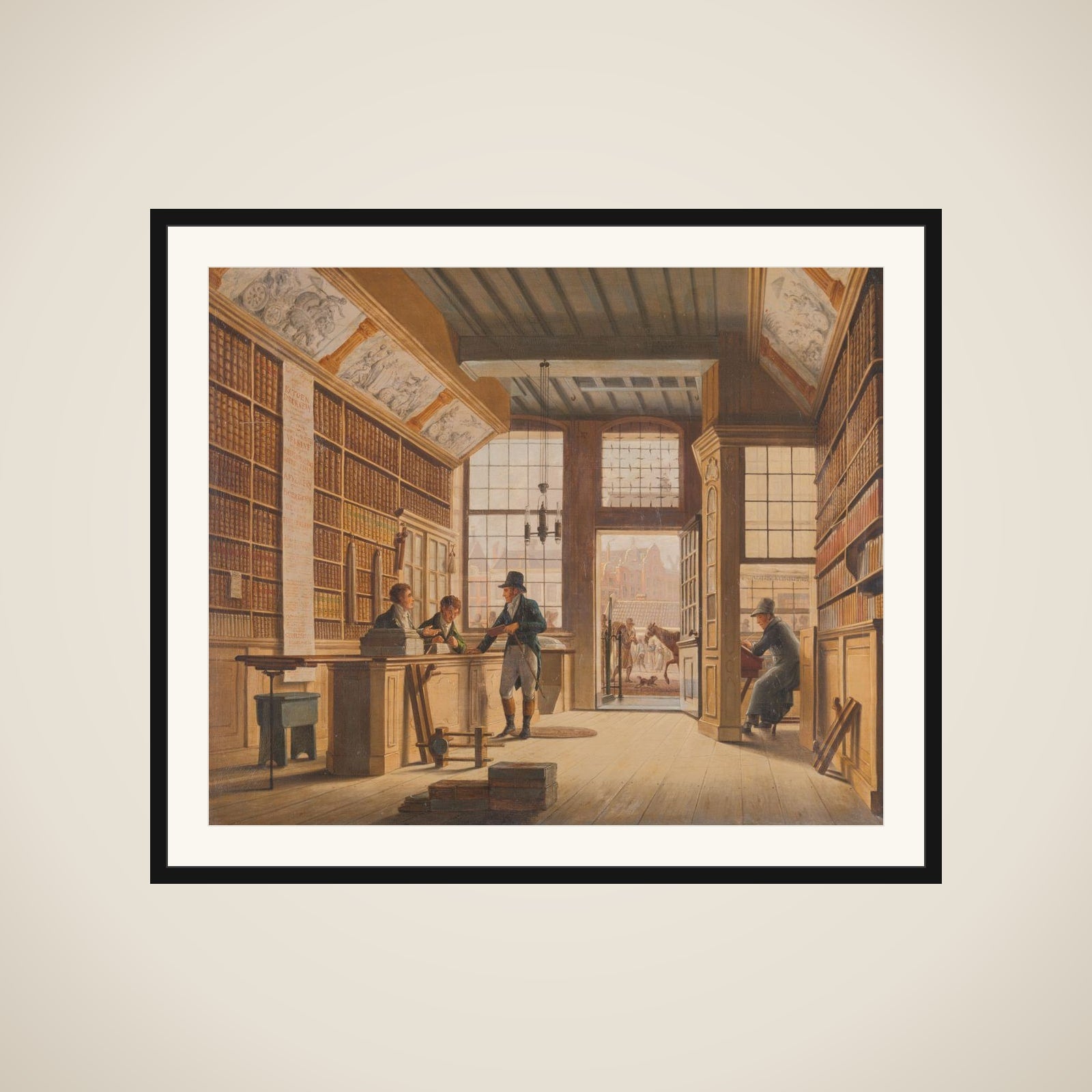 The Shop of the Bookdealer Pieter Meijer Warnars on the Vijgendam in Amsterdam framed
