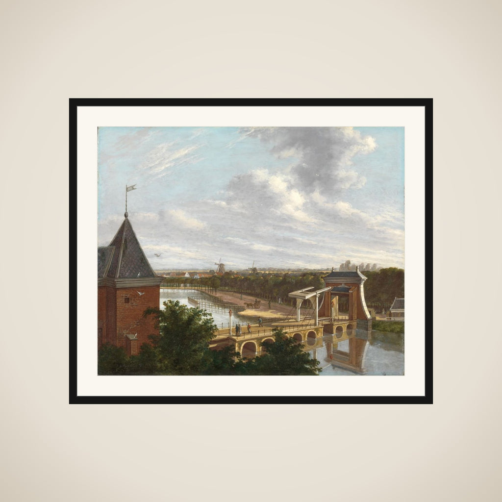 The Outer Moat of Amsterdam, with the Leidse Poort, seen from the Town Theatre framed