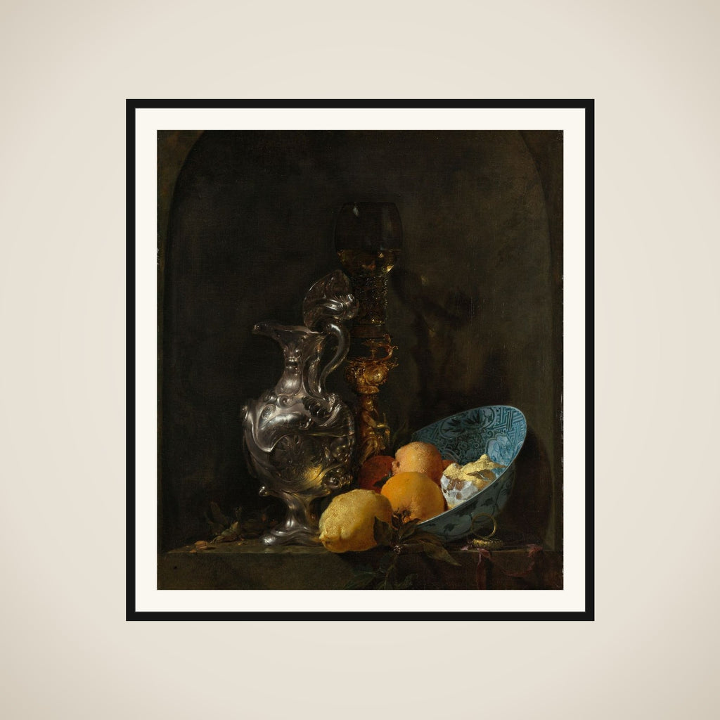 Still Life with a Silver Jug and a Porcelain Bowl framed