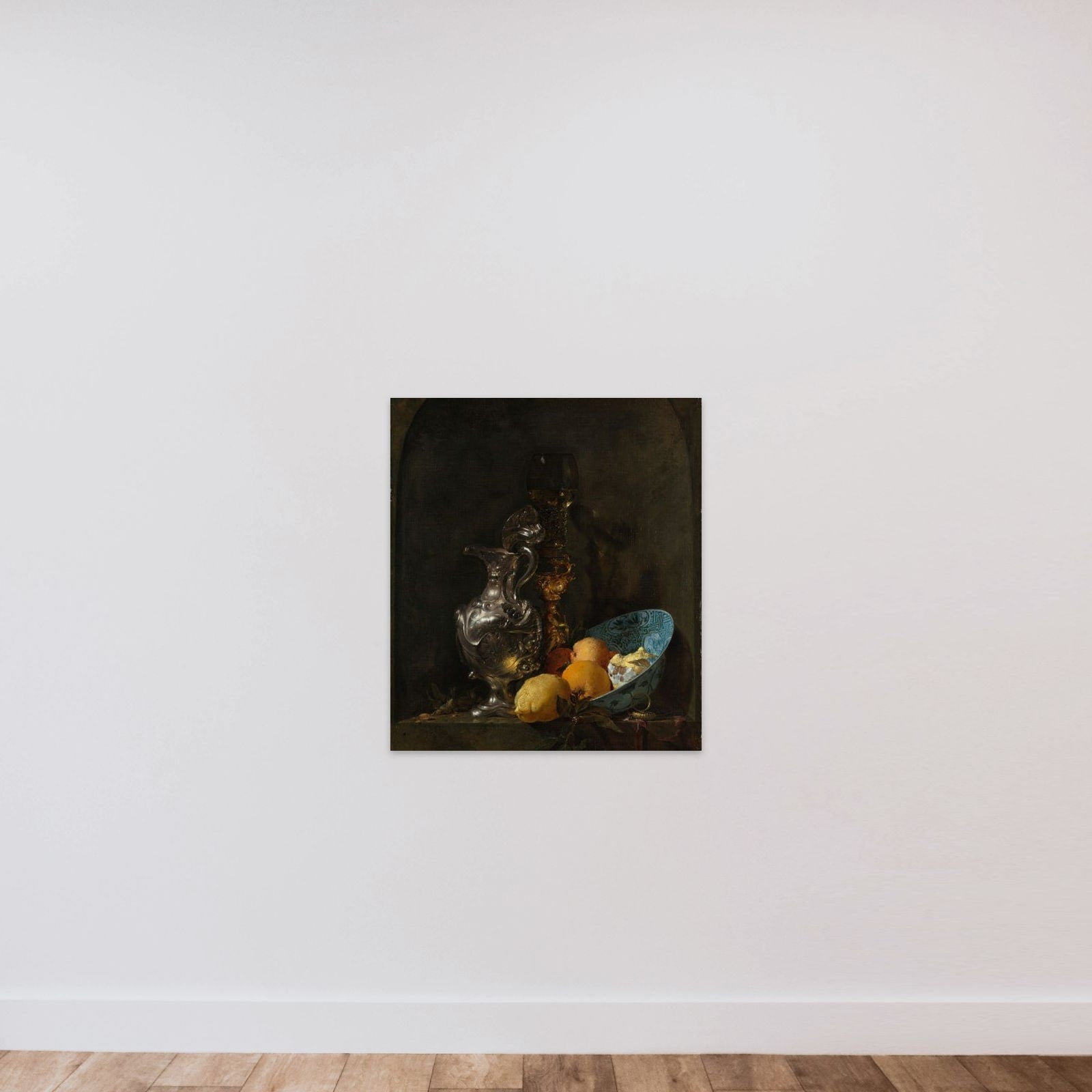 Still Life with a Silver Jug and a Porcelain Bowl unframed — shown to scale