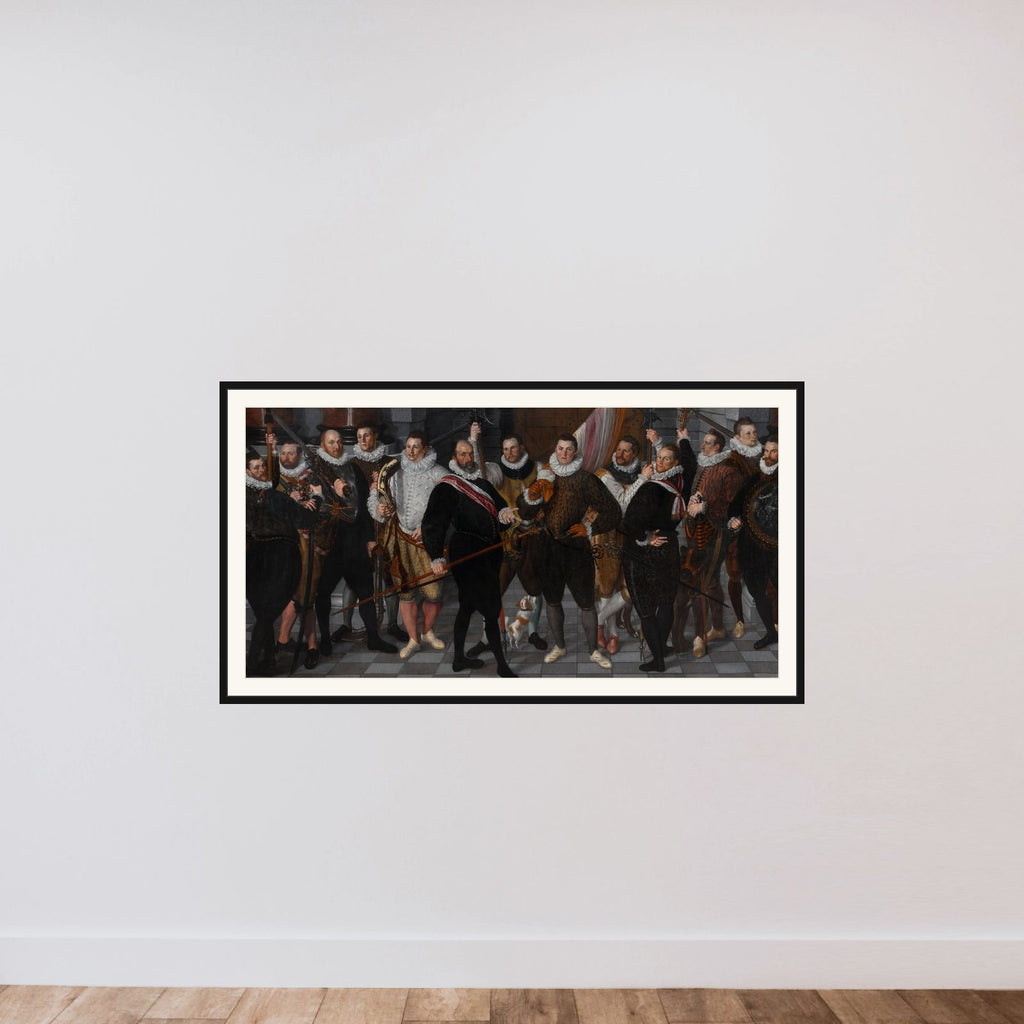 The Company of Captain  Dirck Jacobsz Rosecrans and Lieutenant Pauw, Amsterdam, 1588 framed — shown to scale