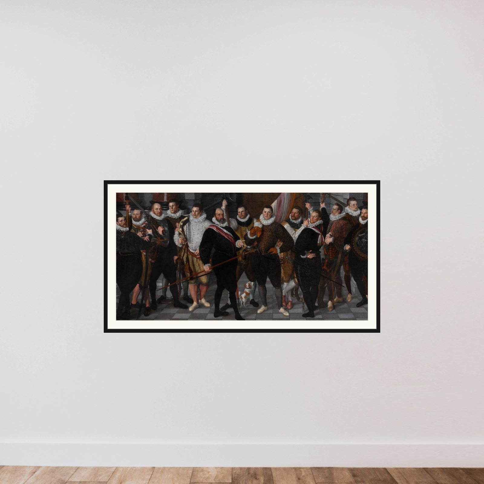The Company of Captain  Dirck Jacobsz Rosecrans and Lieutenant Pauw, Amsterdam, 1588 framed — shown to scale