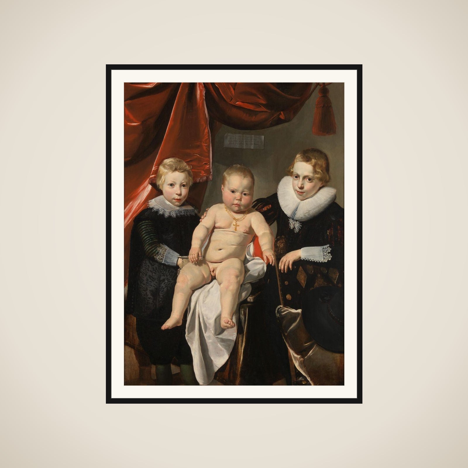 Group Portrait of Three Brothers, named Hendrick, Johannes and Simon framed