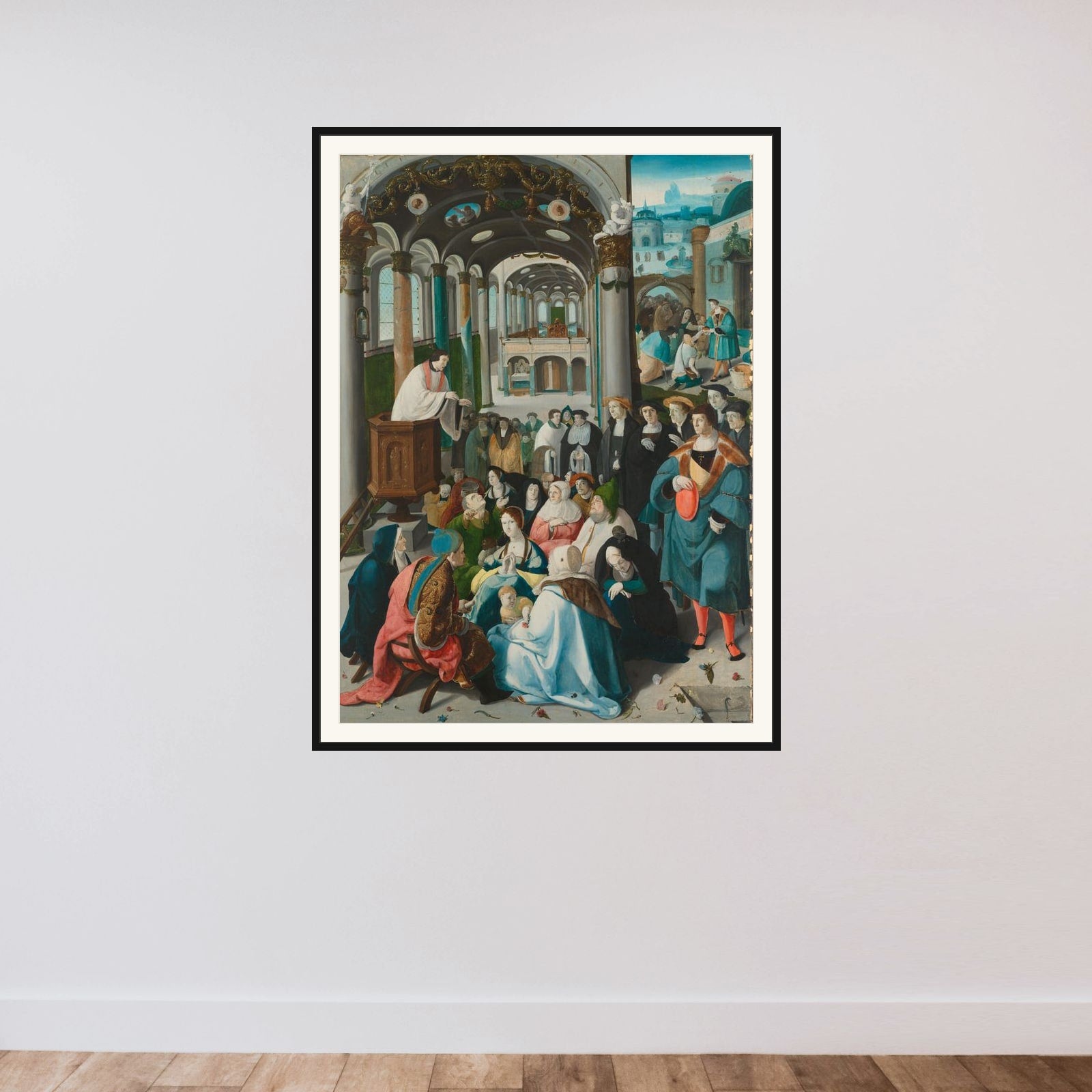 The Calling of Saint Anthony framed — shown to scale