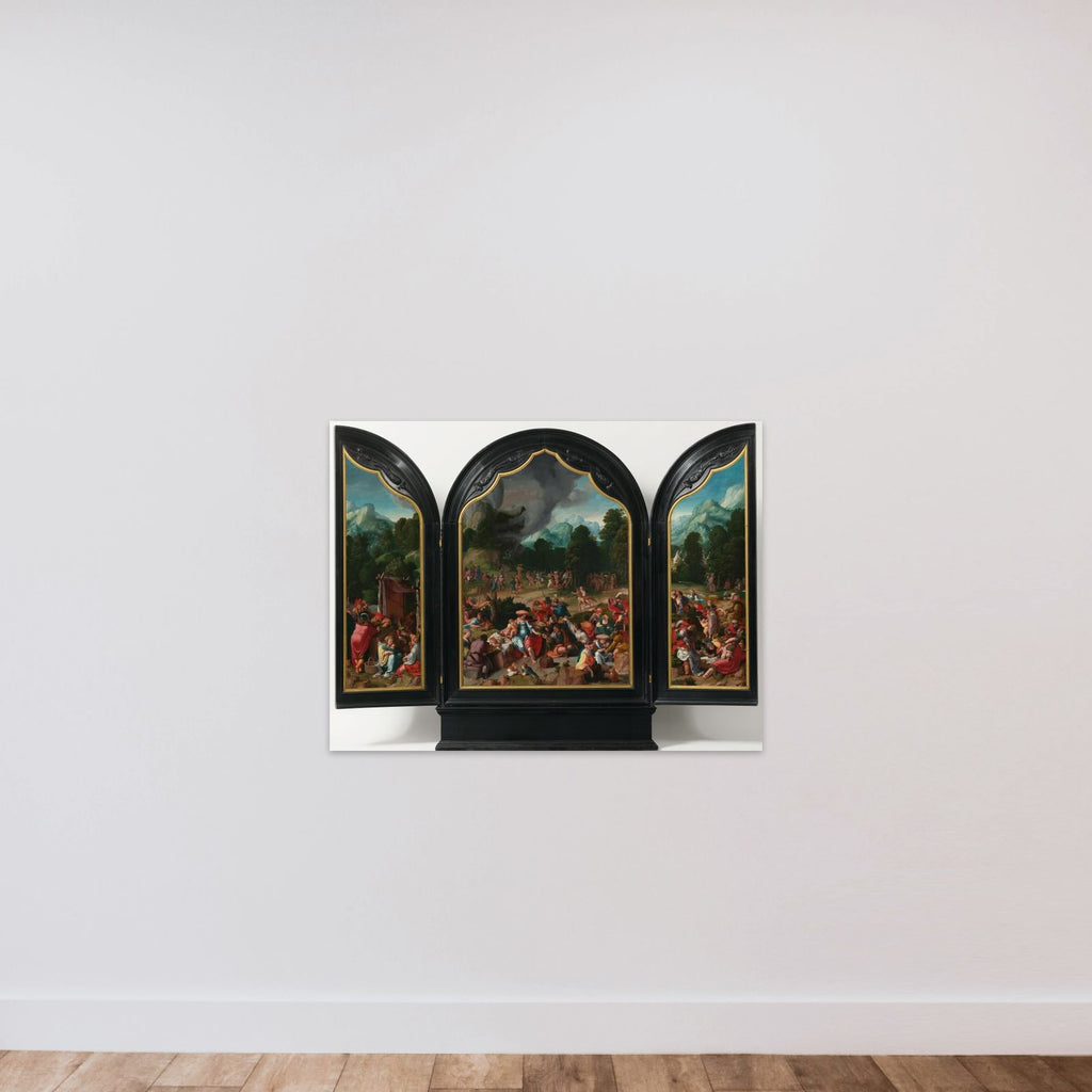 Triptych with the Adoration of the Golden Calf unframed — shown to scale