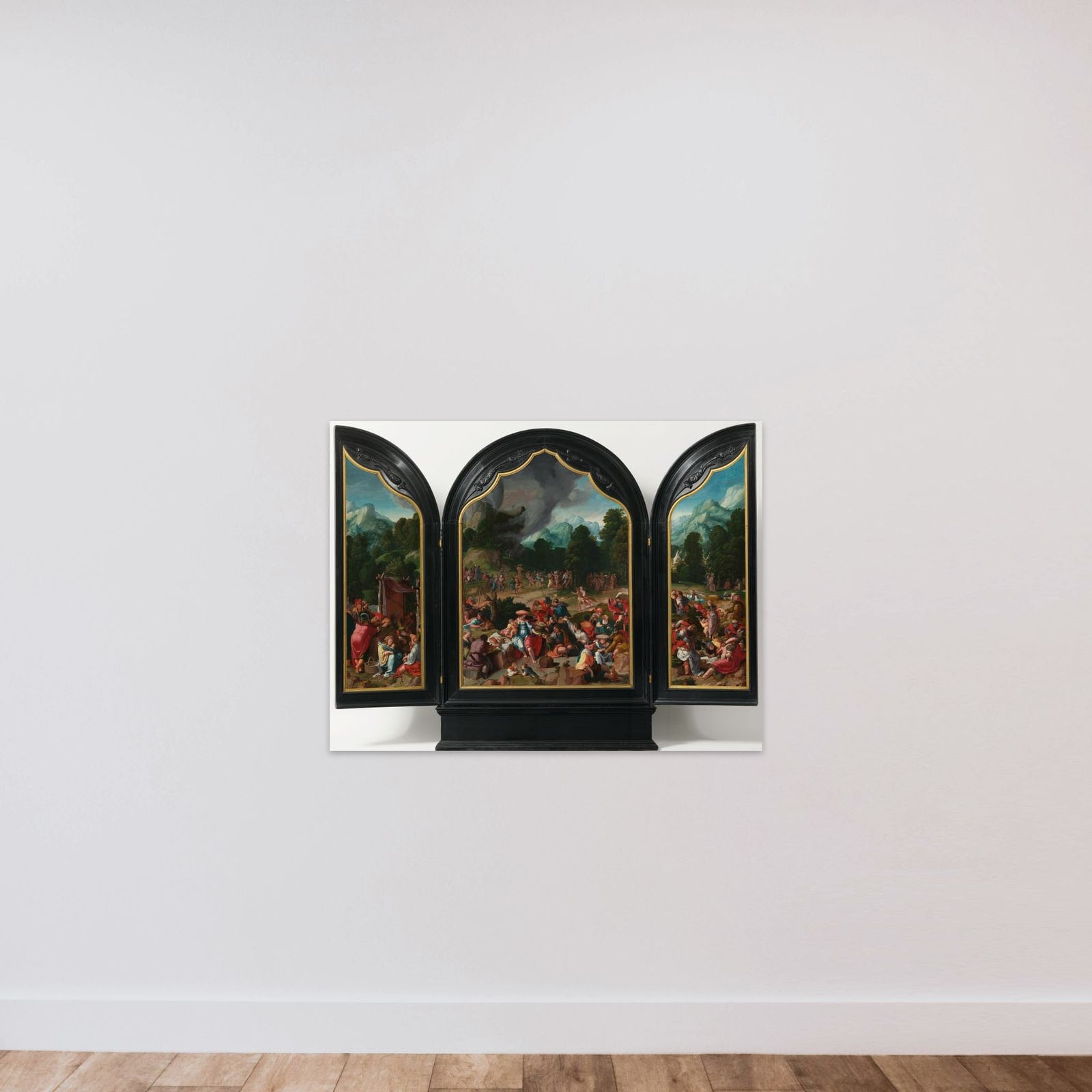 Triptych with the Adoration of the Golden Calf unframed — shown to scale
