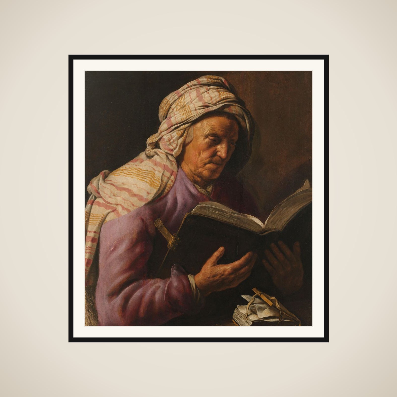 Old Woman Reading framed