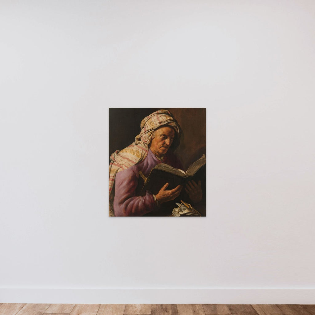 Old Woman Reading unframed — shown to scale