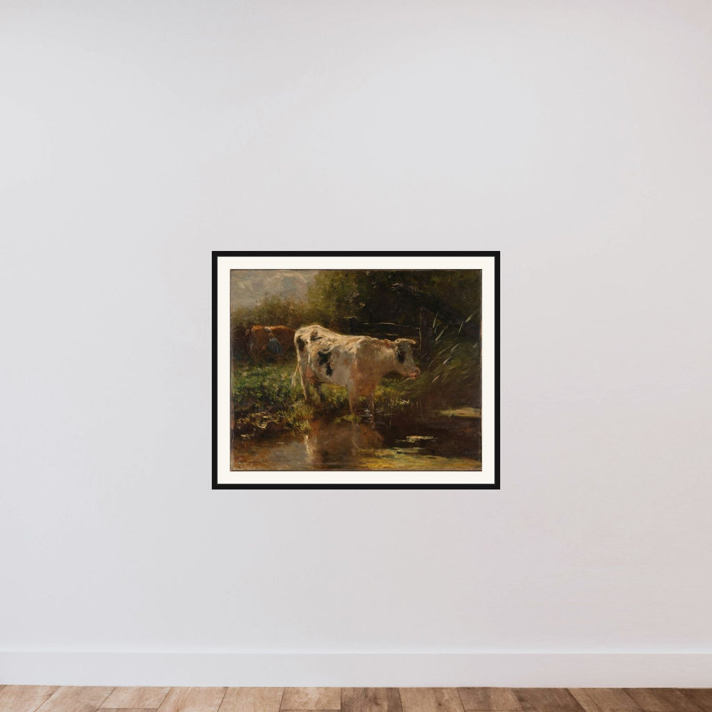 Cow beside a Ditch framed — shown to scale