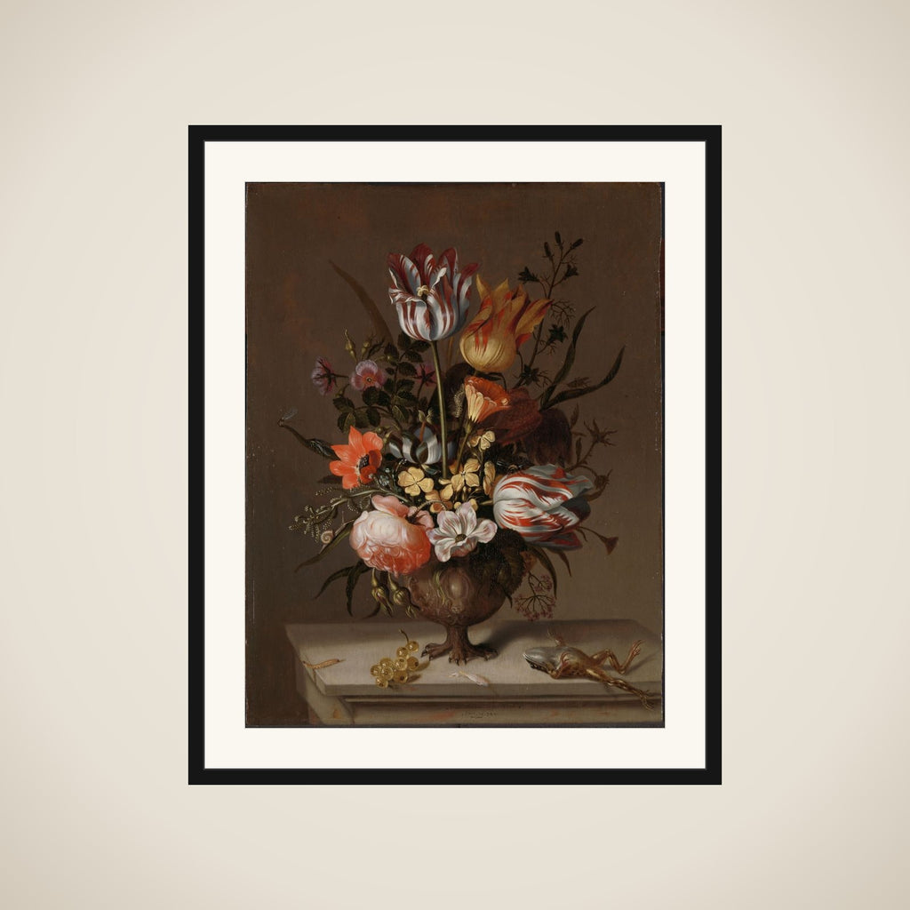 Still Life with a Vase of Flowers and a Dead Frog framed