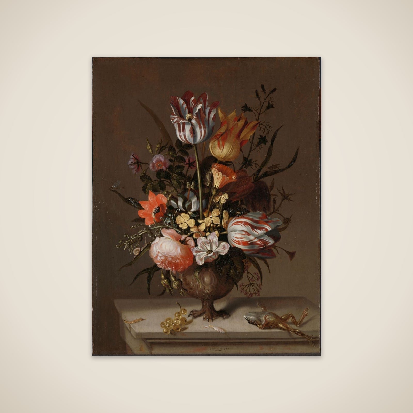 Still Life with a Vase of Flowers and a Dead Frog unframed print
