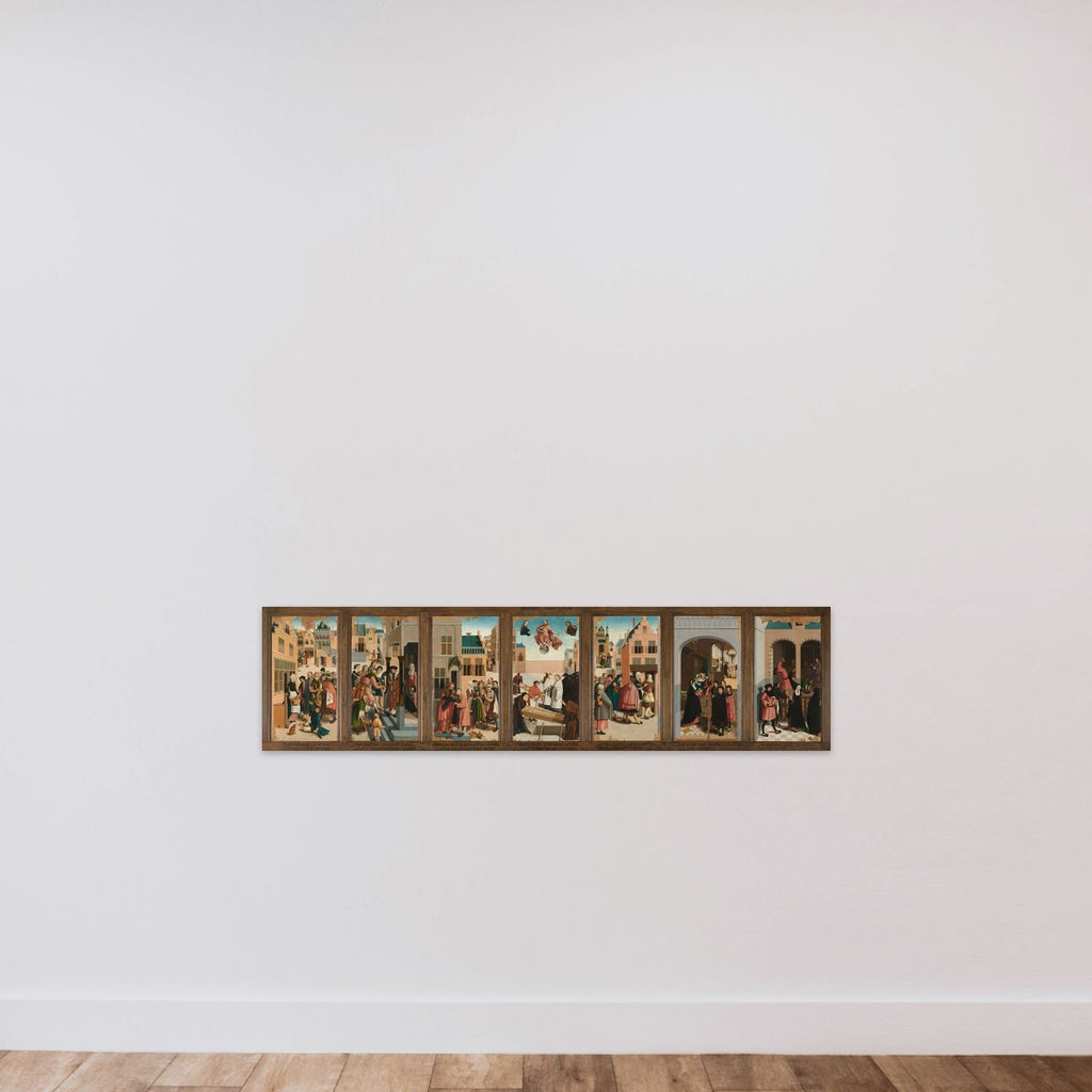 Polyptych with the Seven Works of Charity unframed — shown to scale