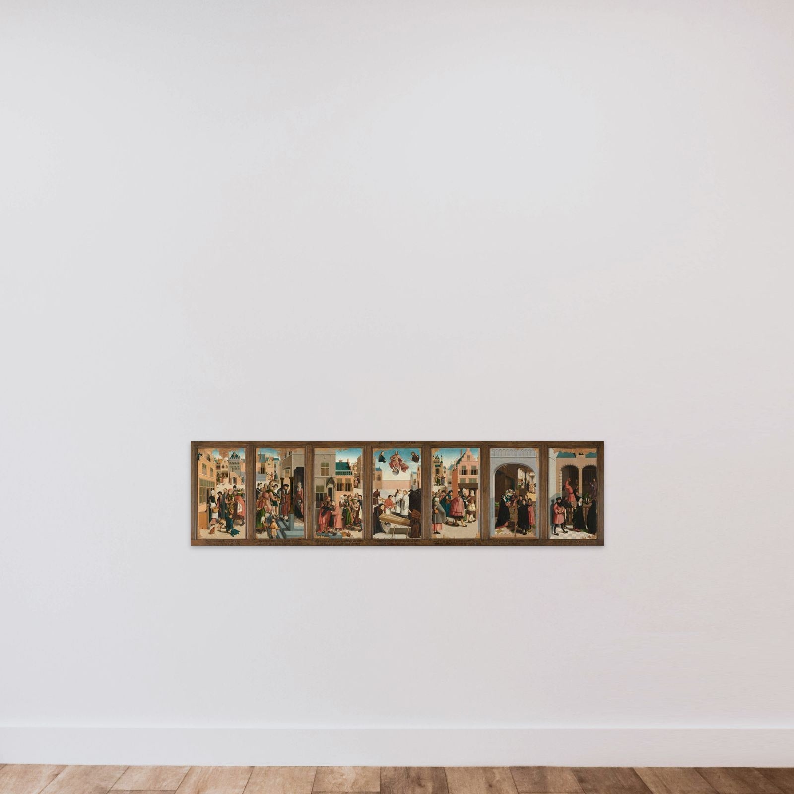 Polyptych with the Seven Works of Charity unframed — shown to scale