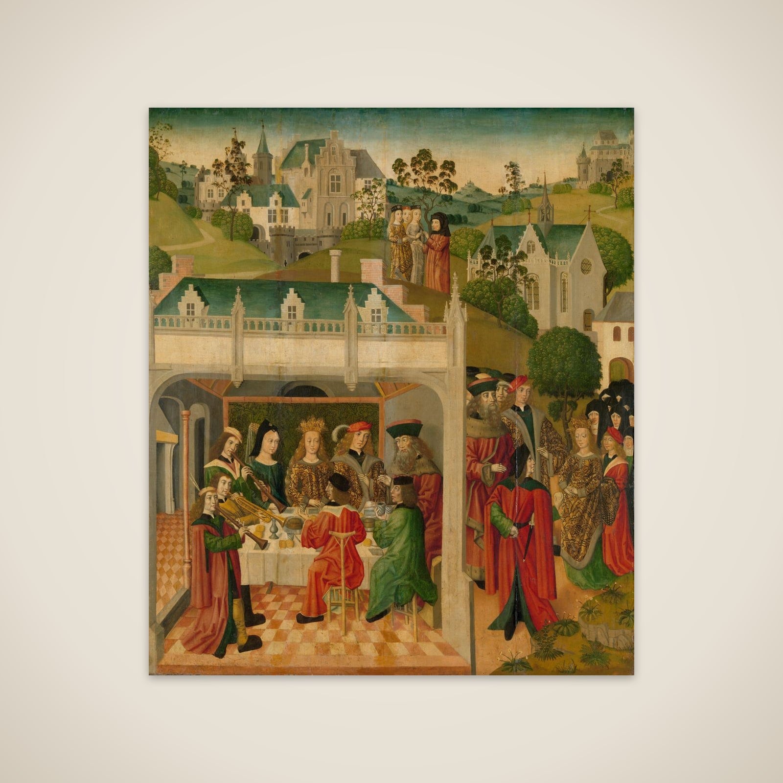 Wedding Feast of Saint Elizabeth of Hungary and Louis of Thuringia in the Wartburg, inner left wing of an altarpiece made for the Grote Kerk in Dordrecht unframed print
