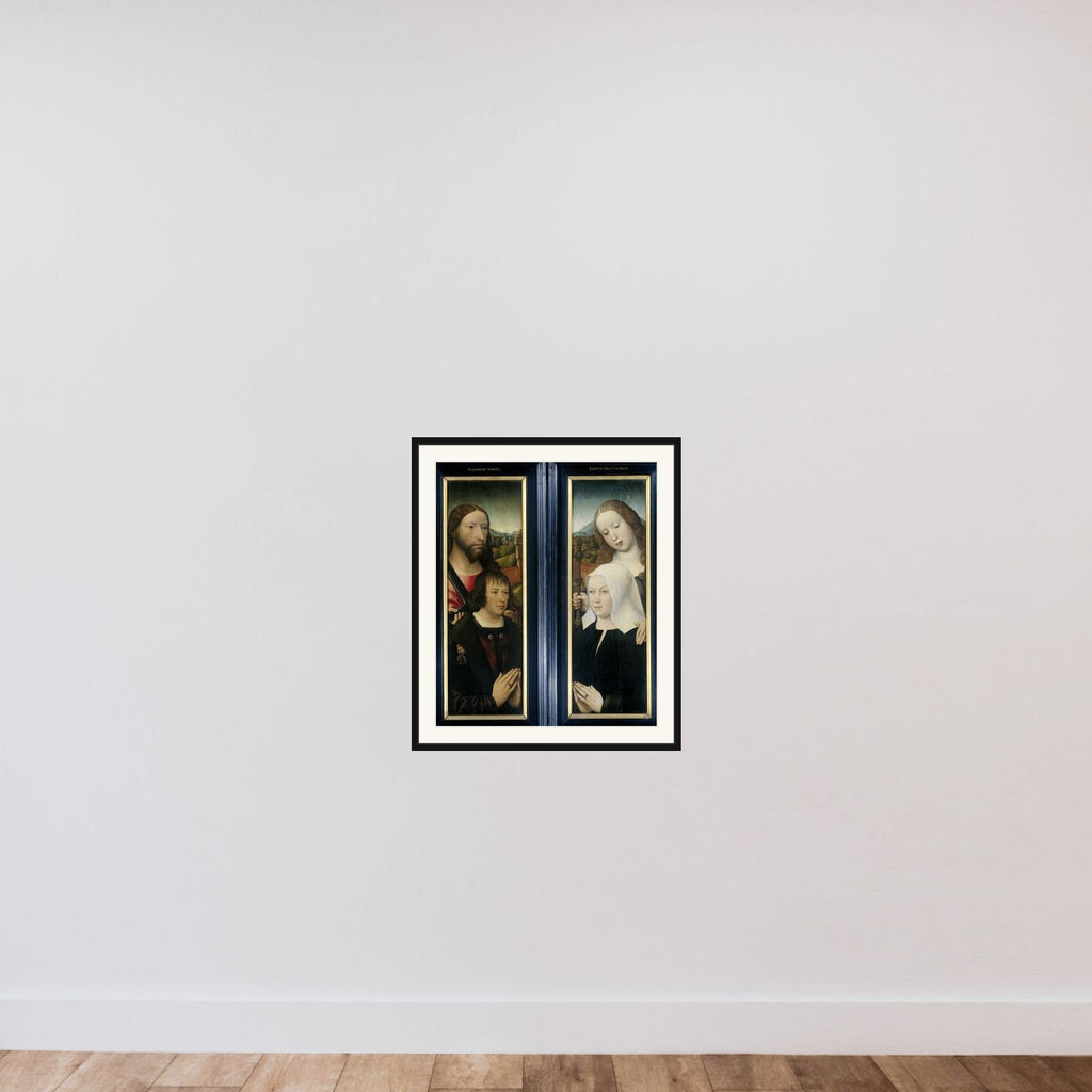 Two Wings of a Triptych with the Donor, Thomas Isaacq, accompanied by Saint Thomas (left, outer wing), and the Donor's Wife accompanied by Saint Margaret (right, outer wing) framed — shown to scale