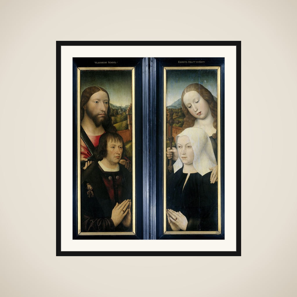 Two Wings of a Triptych with the Donor, Thomas Isaacq, accompanied by Saint Thomas (left, outer wing), and the Donor's Wife accompanied by Saint Margaret (right, outer wing) framed