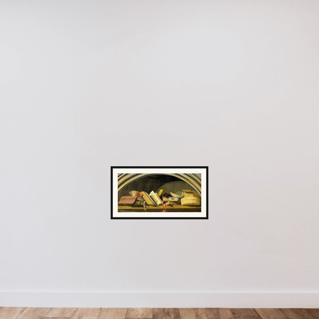 Still Life with Books in a Niche framed — shown to scale