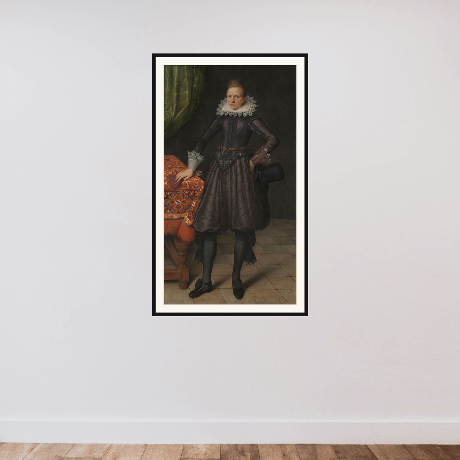 Portrait of Sir Peter Courten (1599-1624) framed — shown to scale