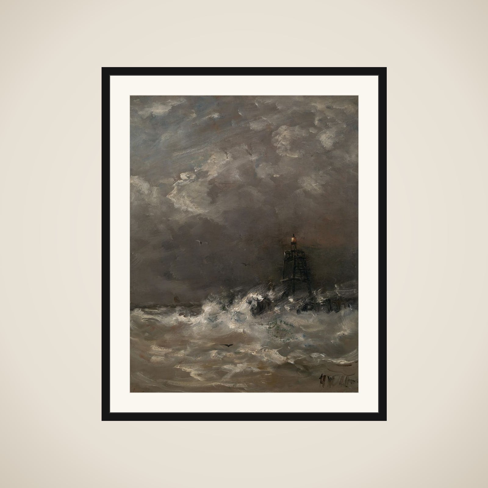 Lighthouse in Breaking Waves framed