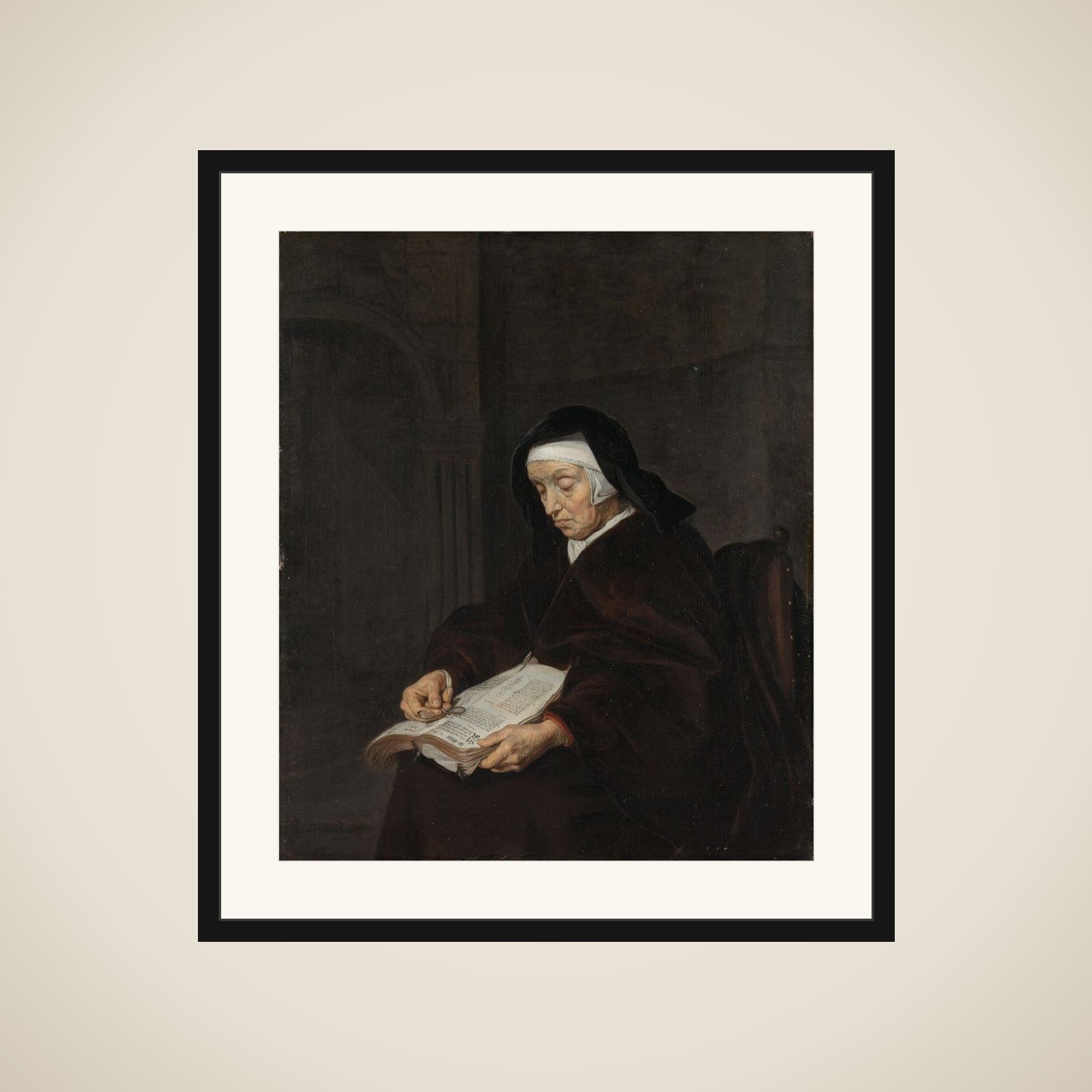 Old Woman Meditating framed