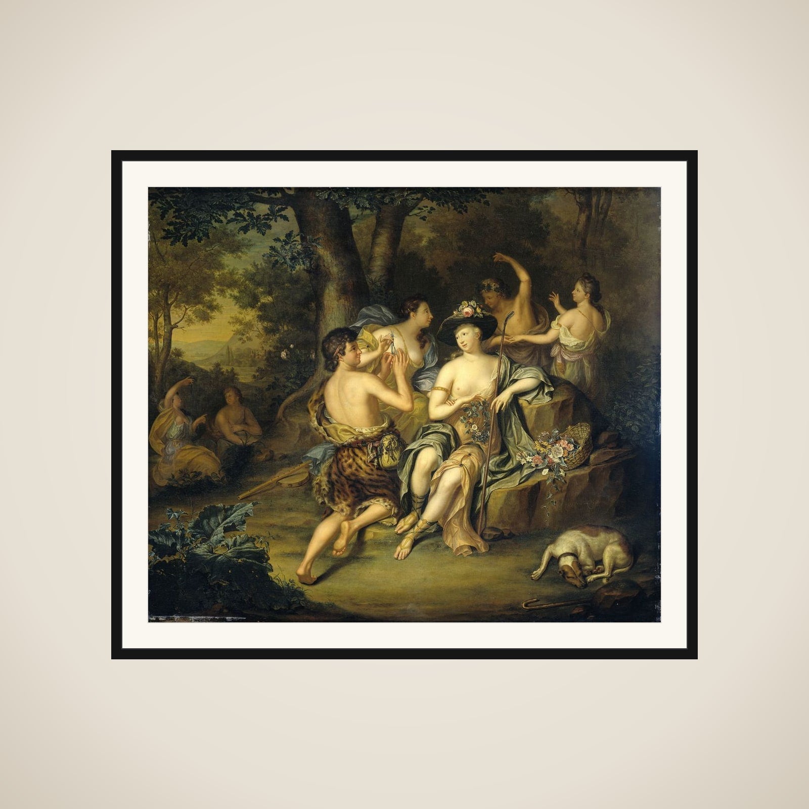 "Shepherds and Shepherdesses in a Landscape framed