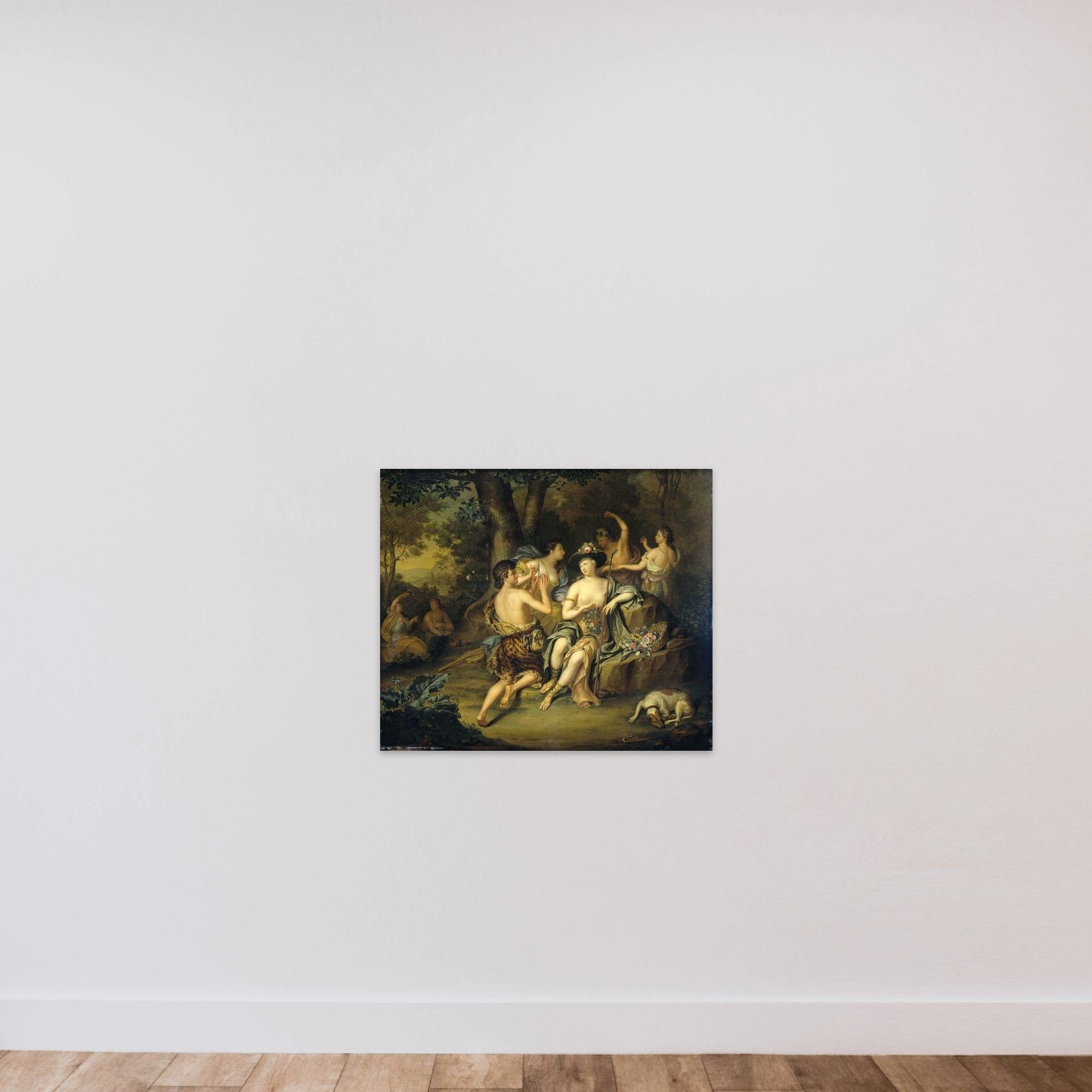 "Shepherds and Shepherdesses in a Landscape unframed — shown to scale