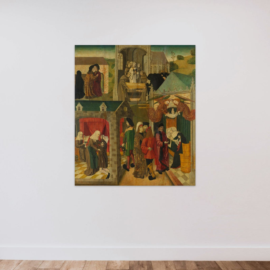 Saint Elizabeth of Hungary Tending the Sick in Marburg, Death of St Elizabeth, inner right wing of an altarpiece made for the Grote Kerk in Dordrecht unframed — shown to scale