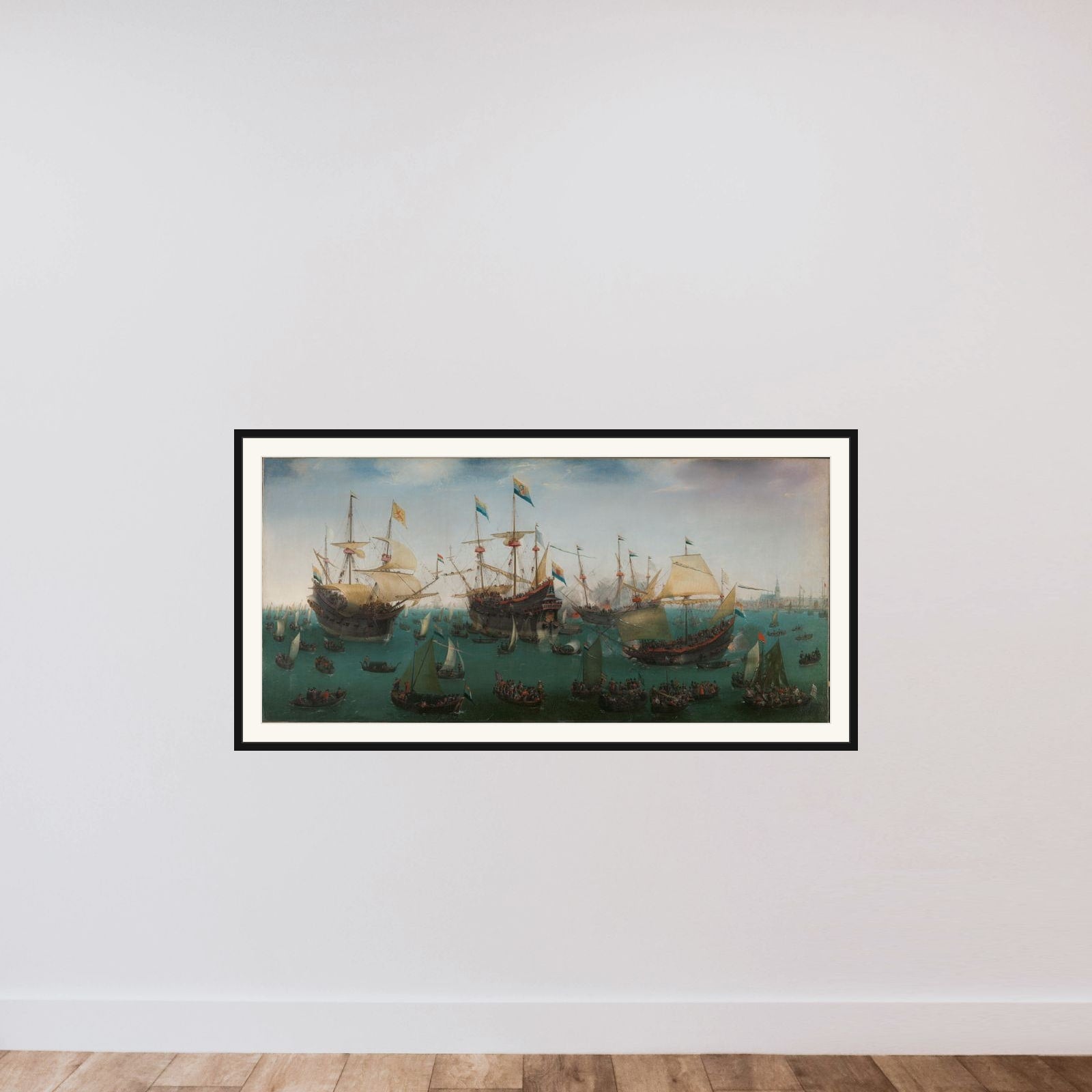 The Return to Amsterdam of the Second Expedition to the East Indies, 19 July 1599 framed — shown to scale
