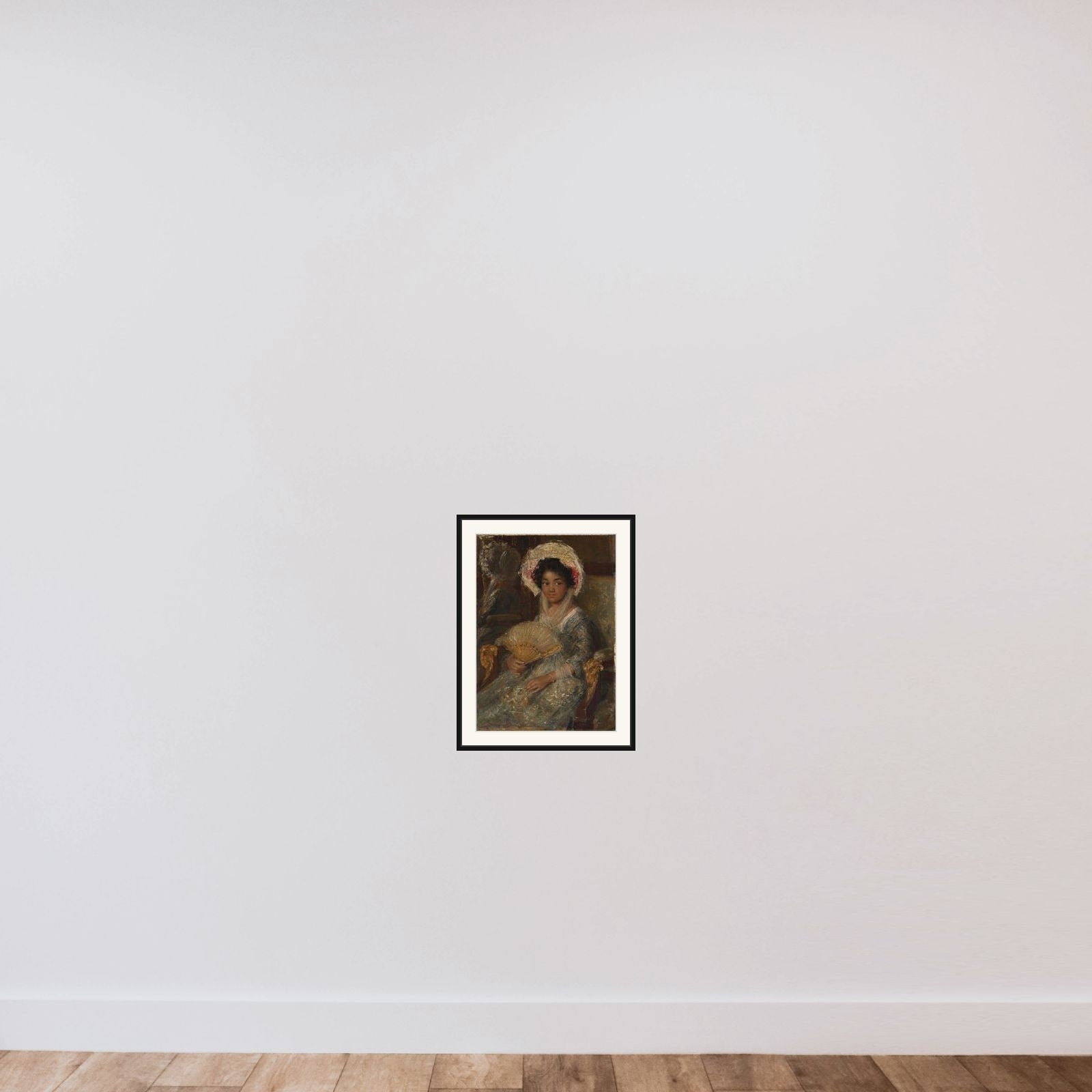 Young Woman with a Fan framed — shown to scale