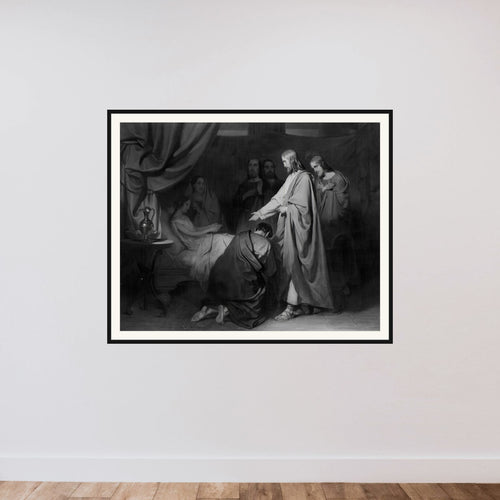 De opwekking van het dochtertje van Jaïrus framed — shown to scale