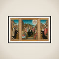 Triptych with Virgin and Child with Saints (center), male Donor with Saint Martin (left, inner wing), female Donor with Saint Cunera (right, inner wing), and the Annunciation (outer wings) framed