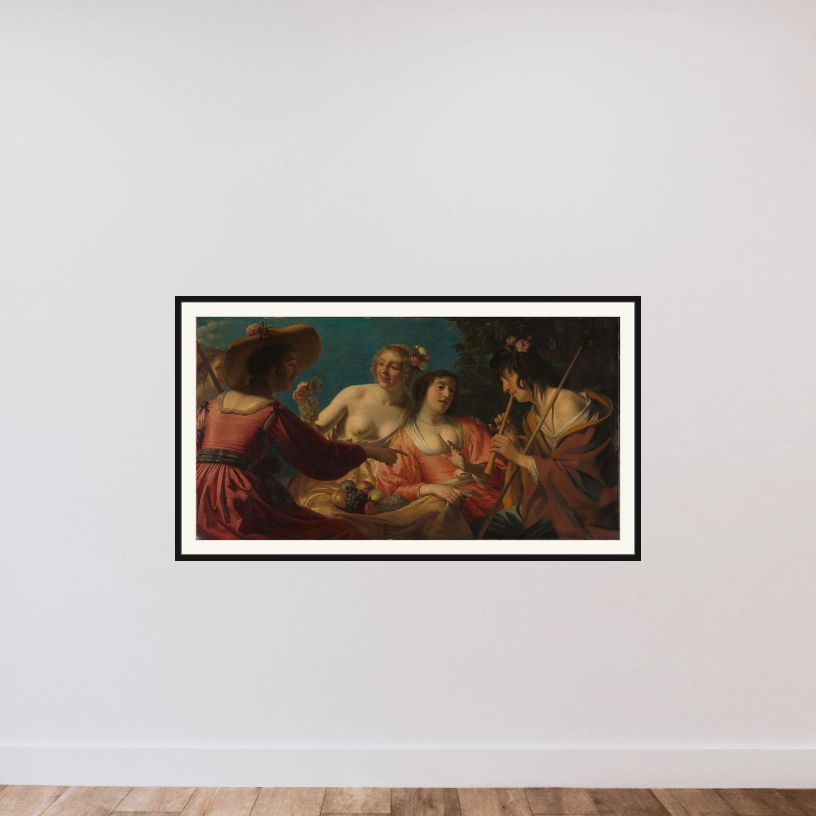 Shepherd Playing the Flute, and Four Shepherdesses framed — shown to scale