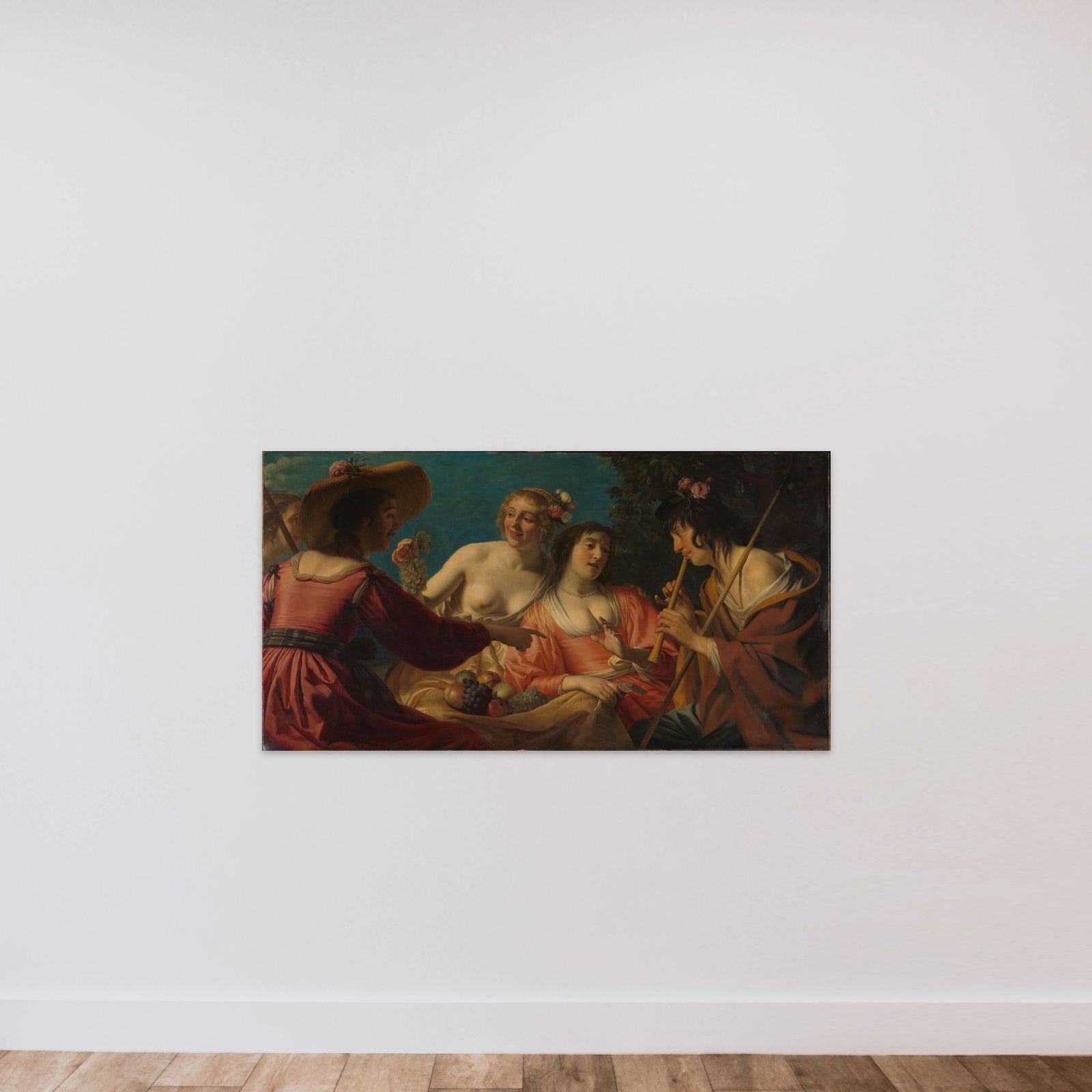 Shepherd Playing the Flute, and Four Shepherdesses unframed — shown to scale