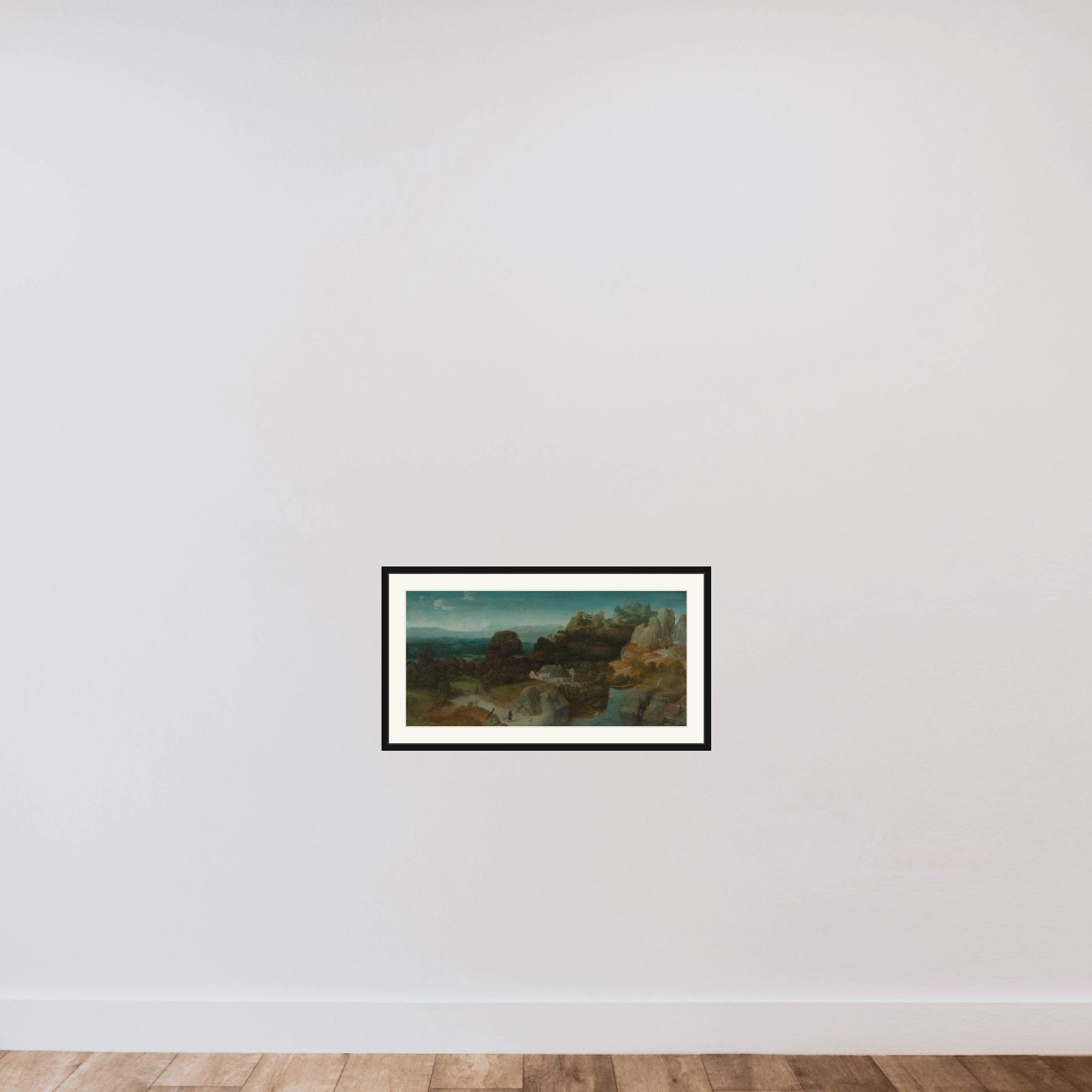 Landscape with the Temptation of Saint Anthony Abbot framed — shown to scale