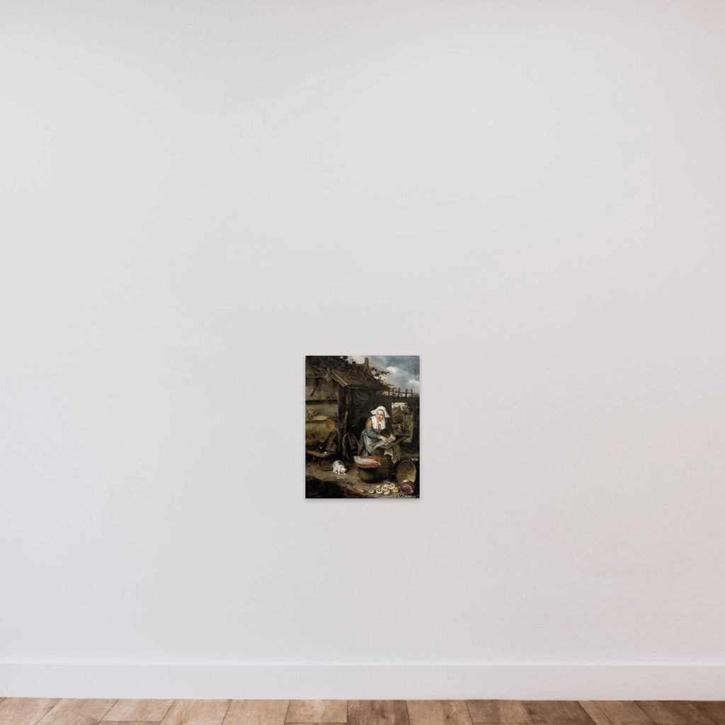 A Housewife in an inner Courtyard Cleaning Fish unframed — shown to scale