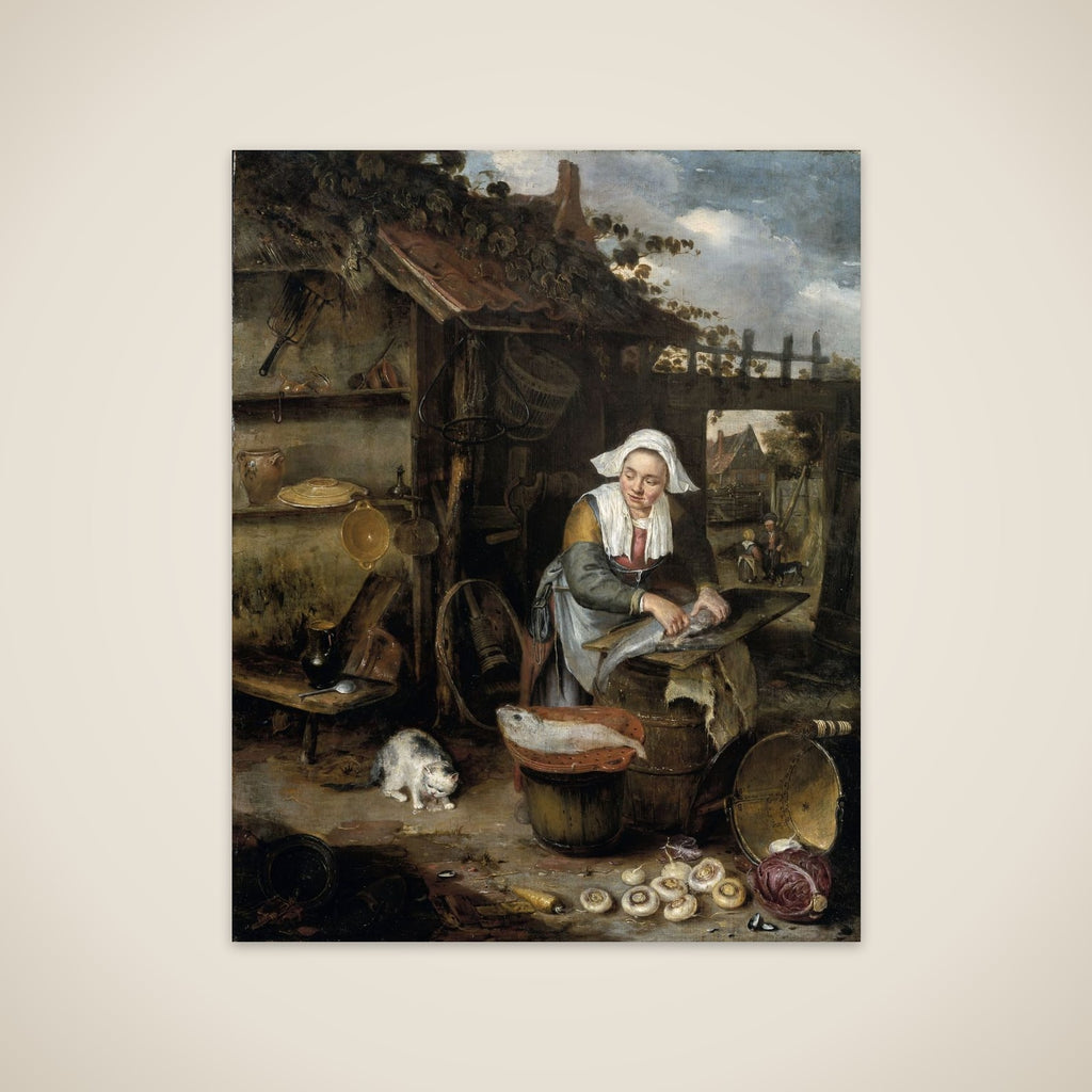 A Housewife in an inner Courtyard Cleaning Fish unframed print