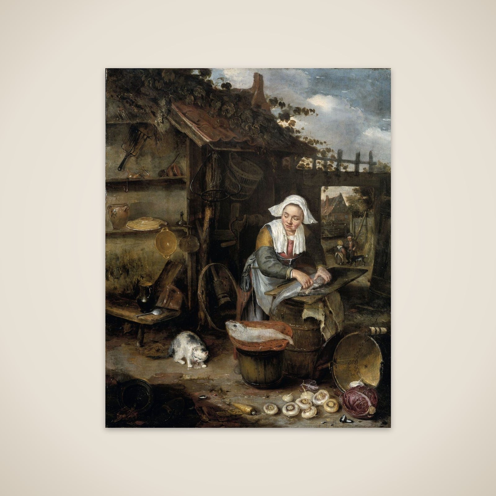 A Housewife in an inner Courtyard Cleaning Fish unframed print