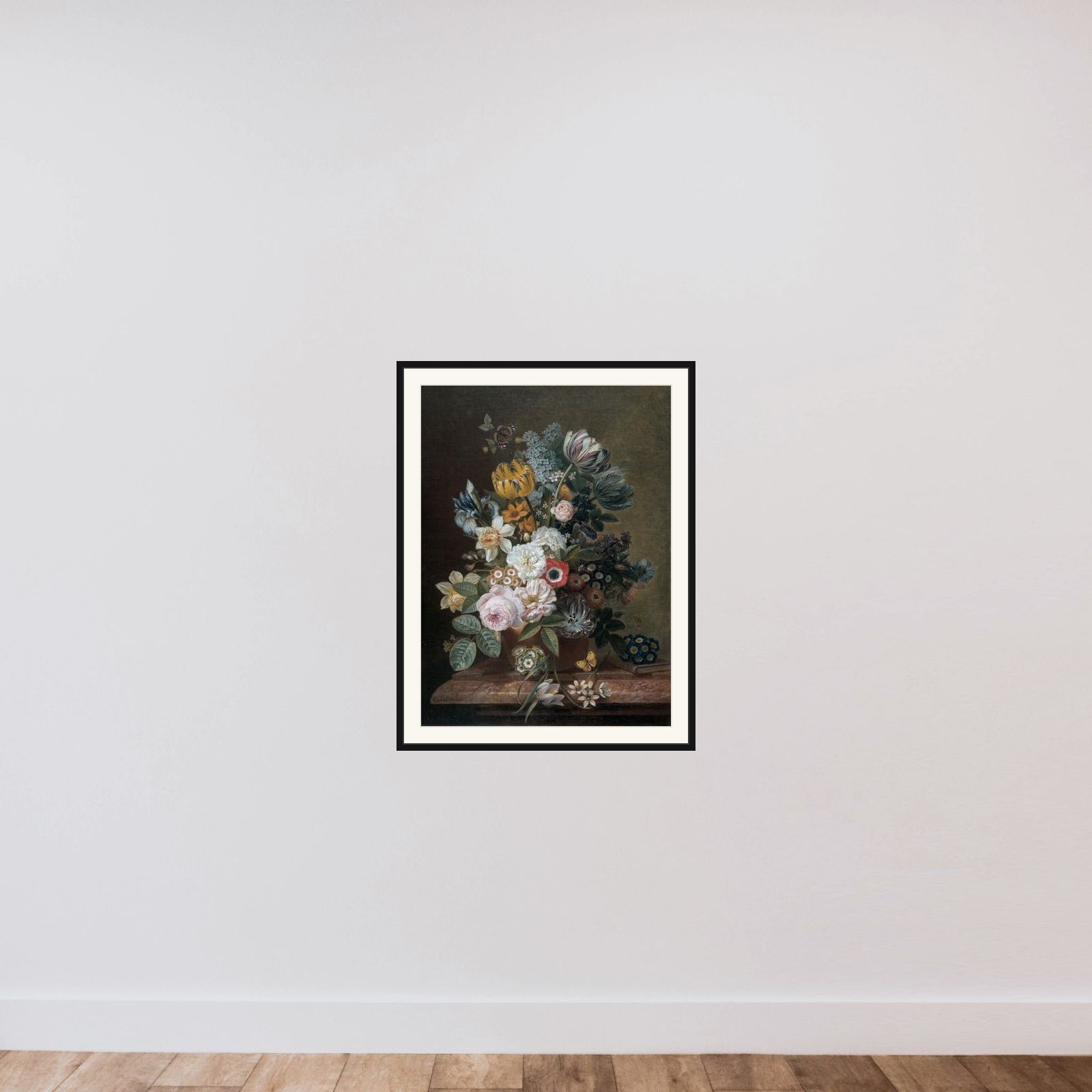 Still Life with Flowers framed — shown to scale