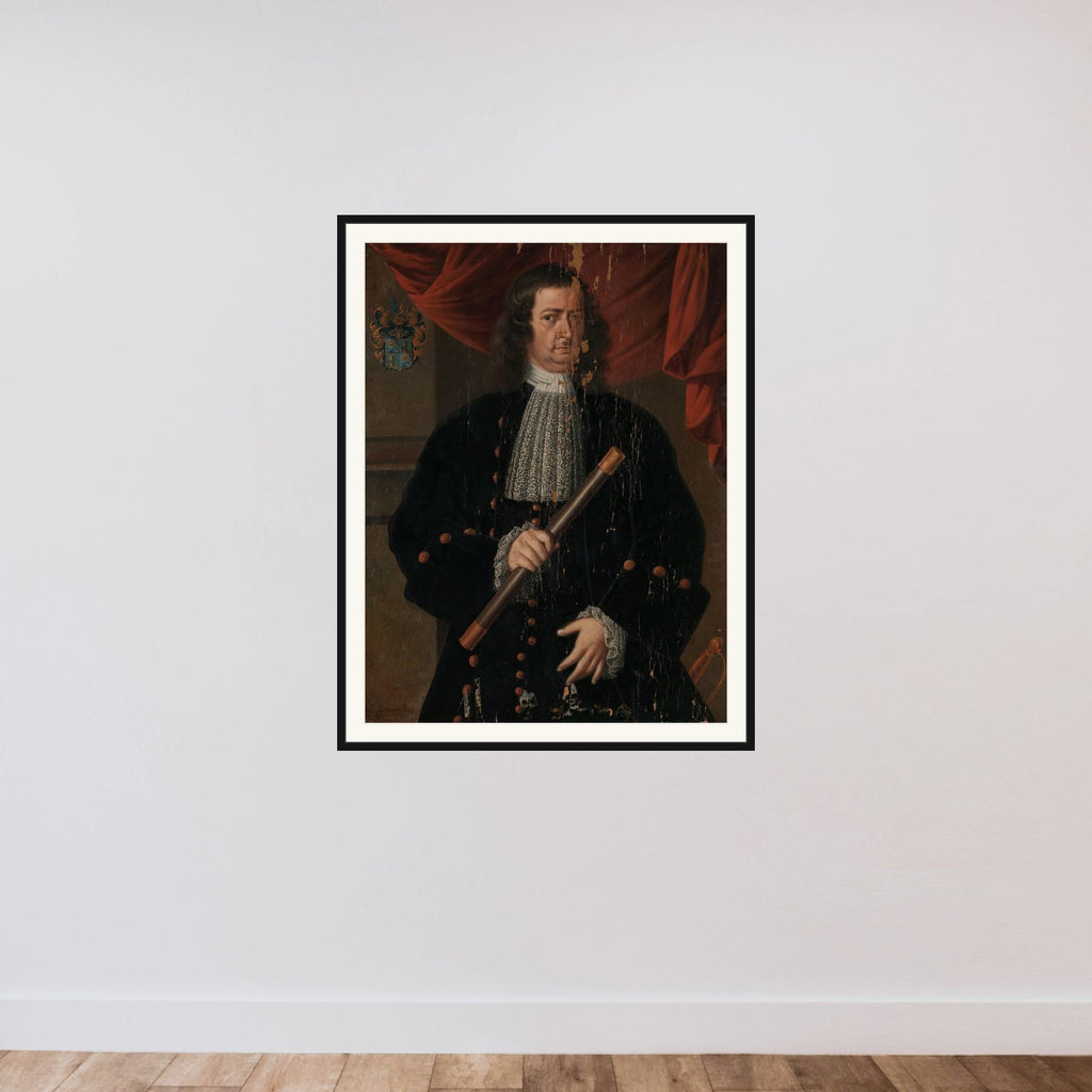 Portrait of Christoffel van Swoll (Swol, Zwol), Governor-General of the Dutch East Indies framed — shown to scale