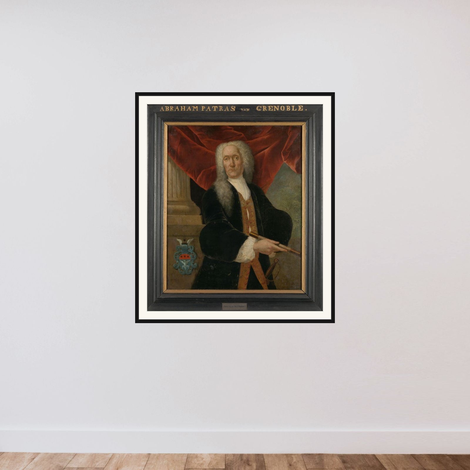 Portrait of Abraham Patras, Governor-General of the Dutch East India Company framed — shown to scale