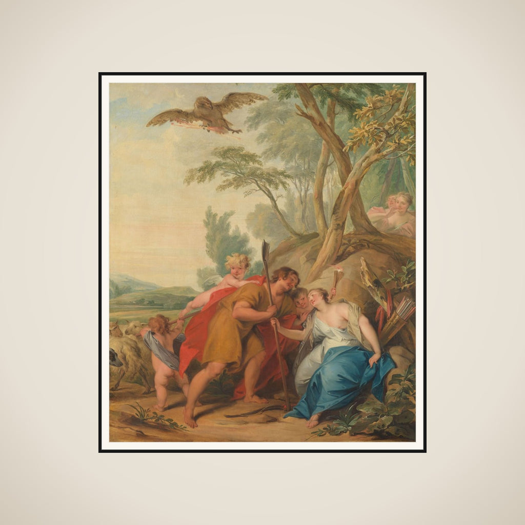 Jupiter, Disguised as a Shepherd, Seducing Mnemosyne, the Goddess of Memory framed