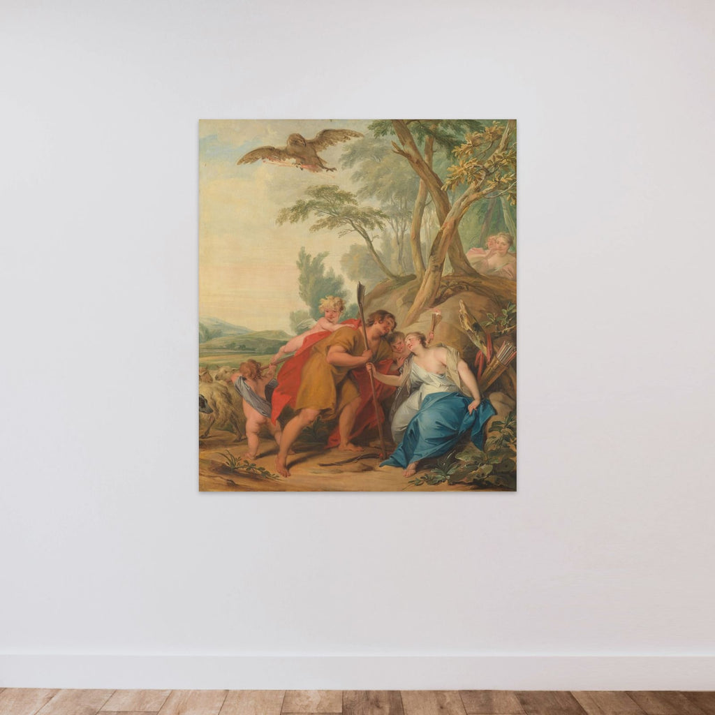 Jupiter, Disguised as a Shepherd, Seducing Mnemosyne, the Goddess of Memory unframed — shown to scale