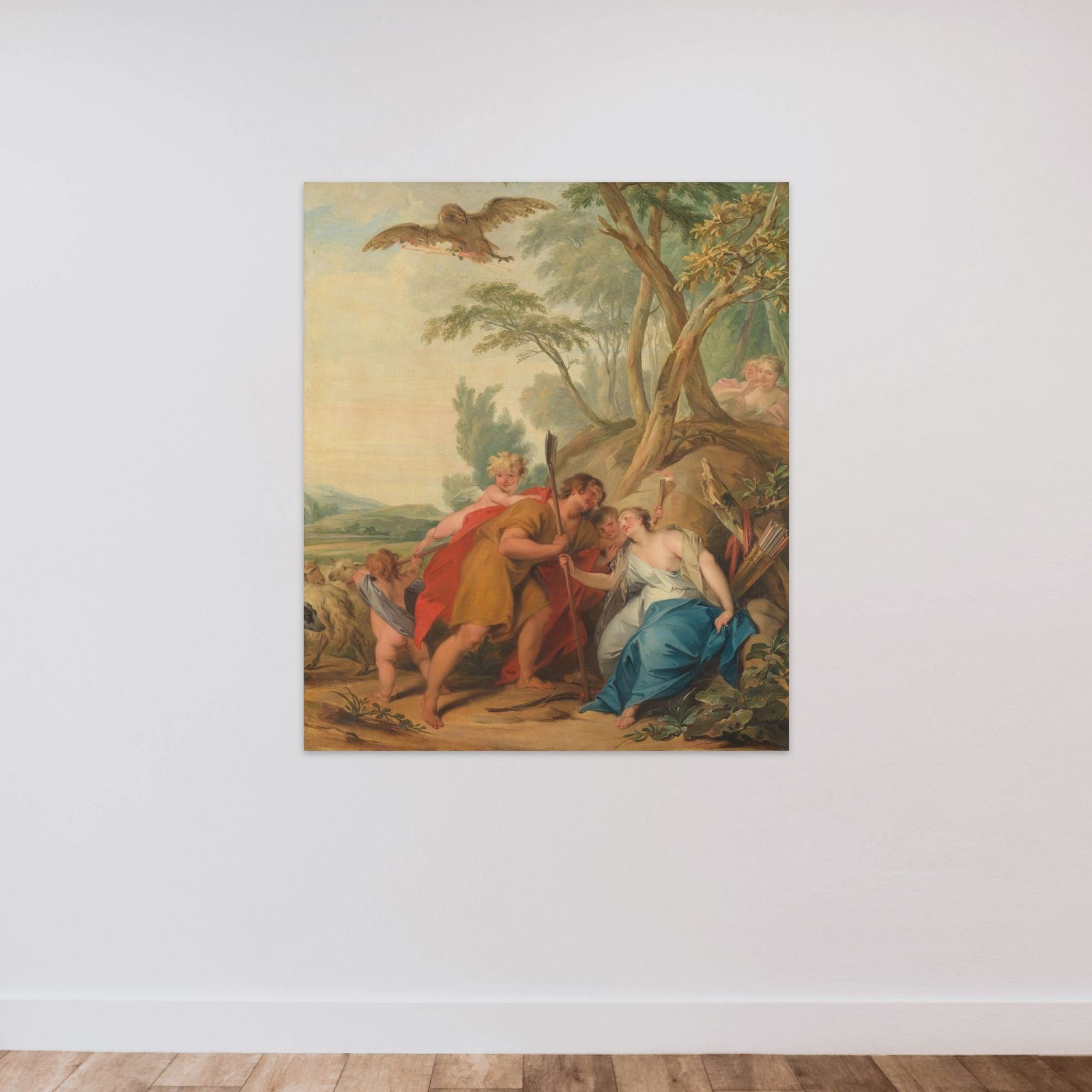 Jupiter, Disguised as a Shepherd, Seducing Mnemosyne, the Goddess of Memory unframed — shown to scale