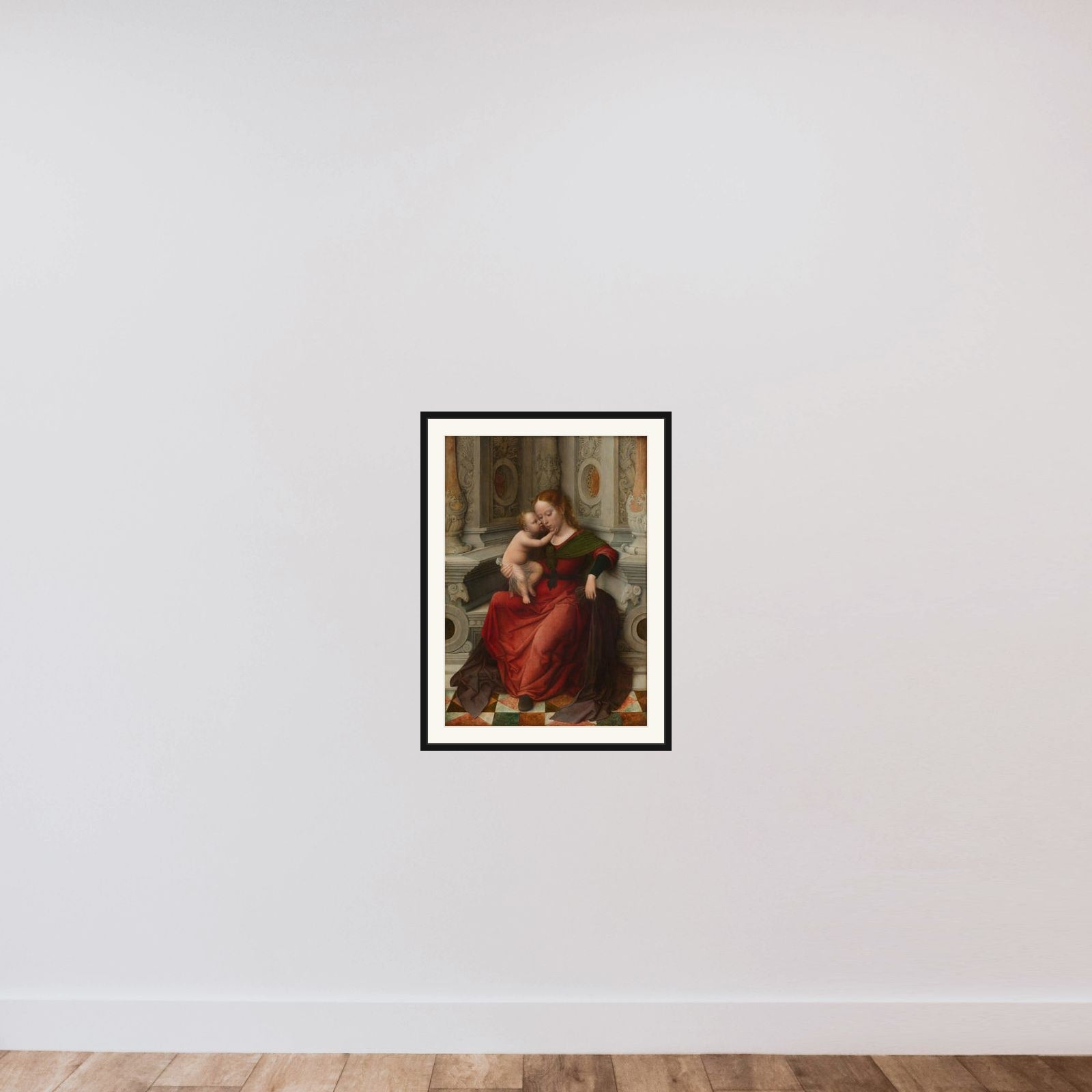 Madonna and Child framed — shown to scale