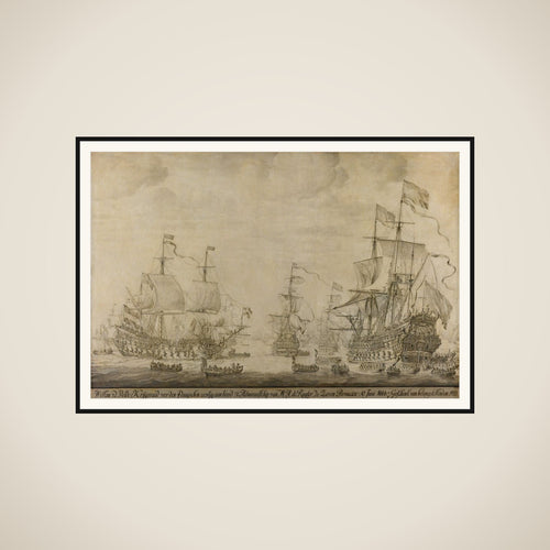 "Council of War aboard ""The Seven Provinces"", the Flagship of Michiel Adriaenszoon de Ruyter, 10 June 1666, preceding the Four Days' Battle: episode from the Second Anglo-Dutch War" framed
